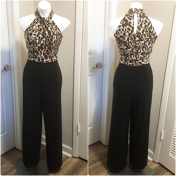 🆕Roz & Ali Leopard Body Wide Leg Halter Jumpsuit - Picture 5 of 8